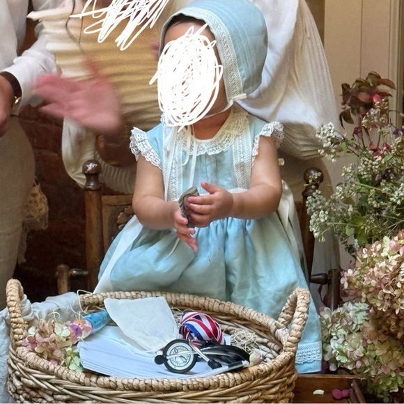 Pepa London Lace Trim Ivory Bow Dress in Teal - Picture 5 of 6